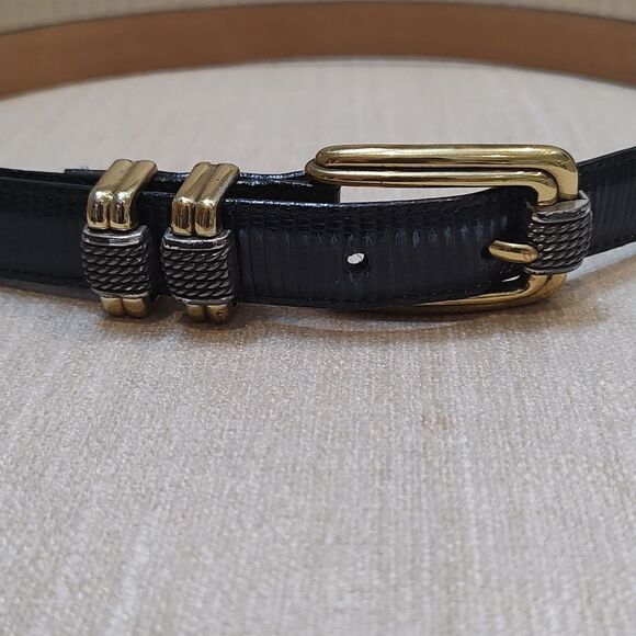 Brighton Black Reptile Embossed Leather Gold and Silver Buckle and Loops Size 30 - Picture 9 of 10